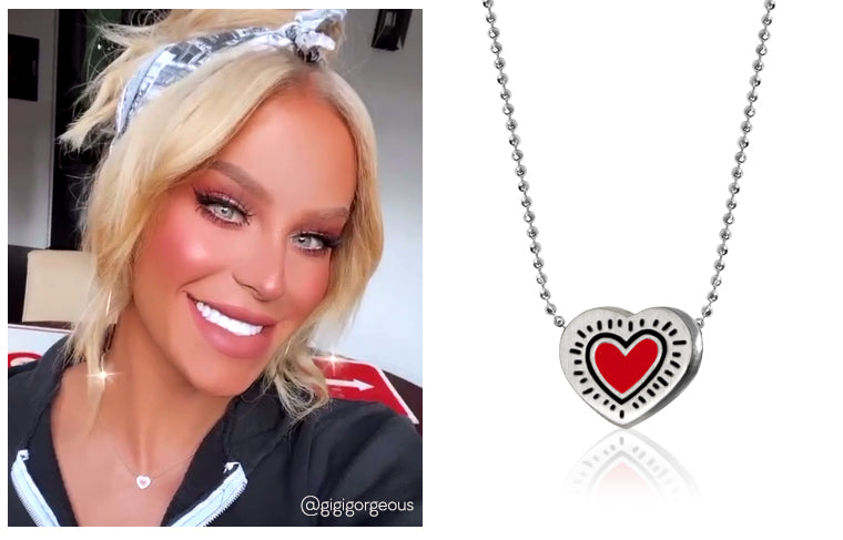 Gigi Gorgeous wearing Alex Woo x Keith Haring Radiant Heart